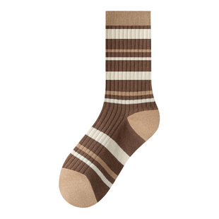 Maillard Color Women's Socks Striped Letters Mid-length Socks brown Stacked Socks Zhuji Hosiery American Stockings
