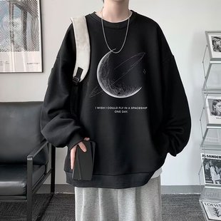 Autumn and Winter printed sweater for men 2023 spring and autumn all-matching new round neck loose top chic Hong Kong style trendy