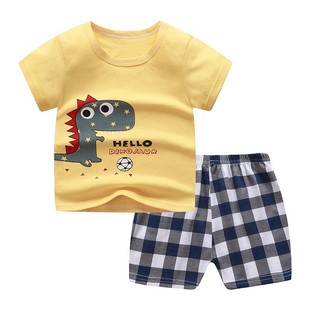 25 summer new children's cotton short sleeve suit boys and girls plus size children's two suit children's clothing a generation of hair