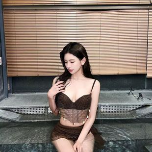 Sexy Hot Girl Fishing Net Pure Desire Style Steel Bracket Gathering Size Chest Split Three-piece Set Skirt Swimsuit Women's Bikini