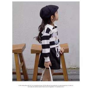 Girls' suit Spring Children's Wear Children's Striped Sweat Dress Children's Short Skirt Two-Piece Girl's Stylish Skirt