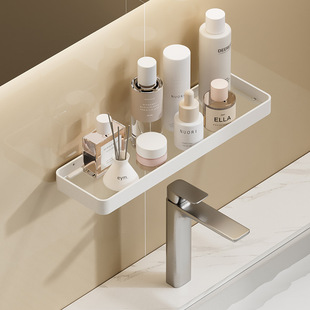 Punch-free Space Aluminum Bathroom Rack Bathroom Glass Cosmetic Table Black Mirror Front Glass Rack Hotel