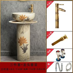 Column type ceramic outdoor wash basin villa courtyard pool outdoor balcony floor type integrated column basin