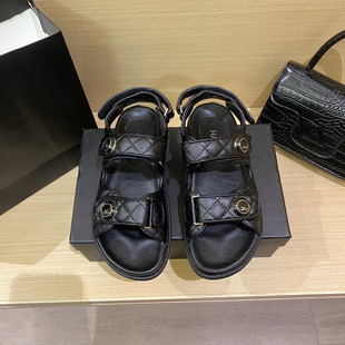 Xiaoxiang Style 2025 Summer New Flat Velcro Sandals Women's Hundred Towers Fashionable Casual Comfortable Open Toe Beach Trendy Shoes