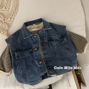 Korean Style Children's Denim Vest Korean Style Autumn Loose Boys' and Girls' All-match Waistcoat Baby's Outer Wear Vest Top