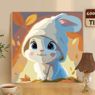 Soft cute rabbit digital oil painting diy coloring children's painting simple healing handmade beautiful cartoon animation hanging painting