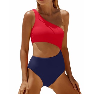 2025 Europe and the United States foreign trade cross-border new solid color hot girl shoulder tight backless sexy one-piece swimsuit bikini women