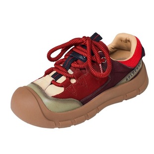 Spring and summer 2024 new retro style flat heel round toe soft bottom lace color matching cowhide casual shoes soft bottom women's shoes