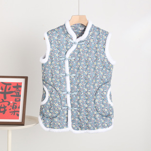 Northeast Large Flower Buckle Cotton Vest Women's Ethnic Style Happy Vest Warm Jacket Chinese Style New Chinese Style Wasp