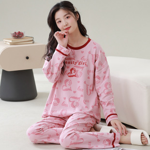 Plus size pajamas women's 200kg plus size plus big fat girl spring and autumn cotton long sleeve loose pullover suit homewear