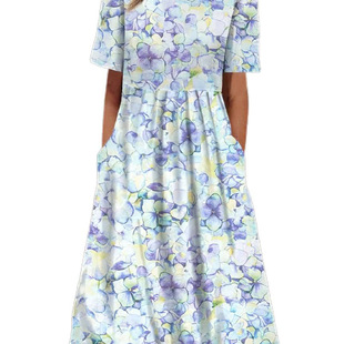 2025 European and American Amazon Summer New Women's Crewneck Short-sleeved Dress Bohemian Printed dress Women