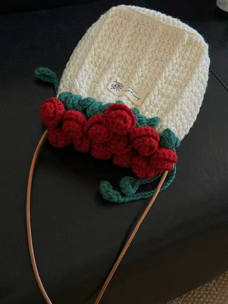 DIY hand-knitted crocheted rose bouquet handbag/crossbody bag material kit.