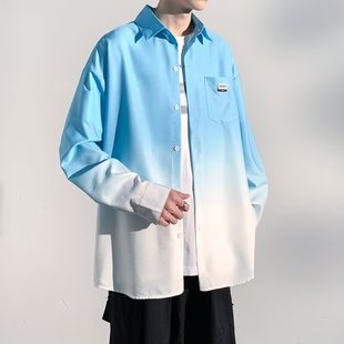 Tie-dye gradient short sleeve shirt spring and autumn neutral wind plus size men's half sleeve lining coat a generation of hair