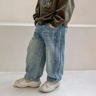 Boys' Korean-style Jeans Spring New Children's Western-style Straight-leg Jeans Retro Korean-style Pants for Boys and Girls