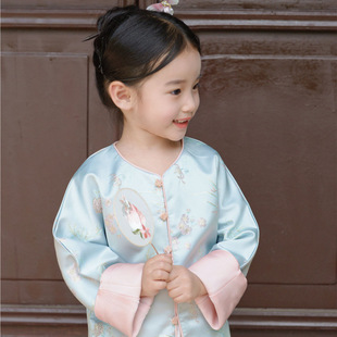 Girls' spring clothing 2024 new suit children's Chinese style spring and autumn plum orchid bamboo chrysanthemum coat