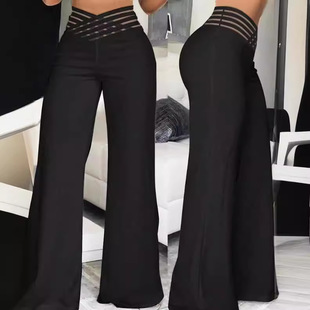 2023 Summer European and American Foreign Trade Women's Hollow Belt High Waist Casual Straight Tube Loose Pants Wide Leg Pants