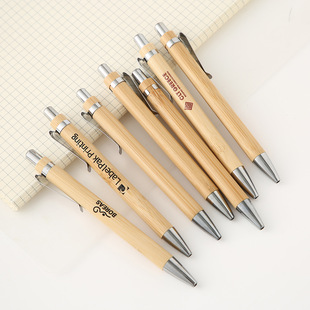 Factory direct bamboo pen can print logo advertising press ballpoint pen cross-border conference oil pen in stock wholesale