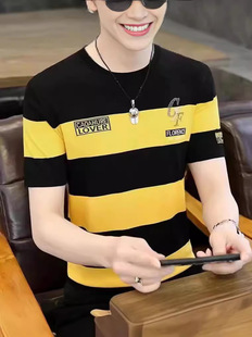 Ice Silk T-shirt Men's Summer Trendy Brand Short-sleeved Thin Knitted Top Clothes Personalized Summer Dress Handsome Ice Linen Half-sleeved T-shirt