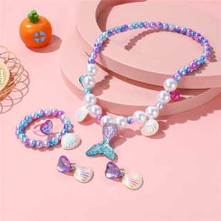 mermaid necklace diy pearl non-allergic beaded suit children cute mermaid princess necklace jewelry