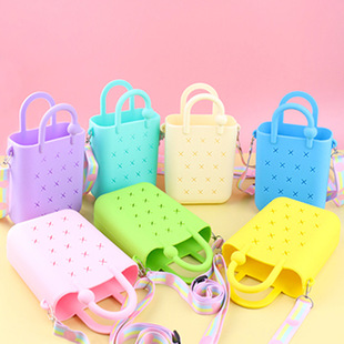 Detachable Cute Silicone Hole Bag Student Schoolbag Pendant Square Earphone Bag Candy Color Gift Beach Storage Bag