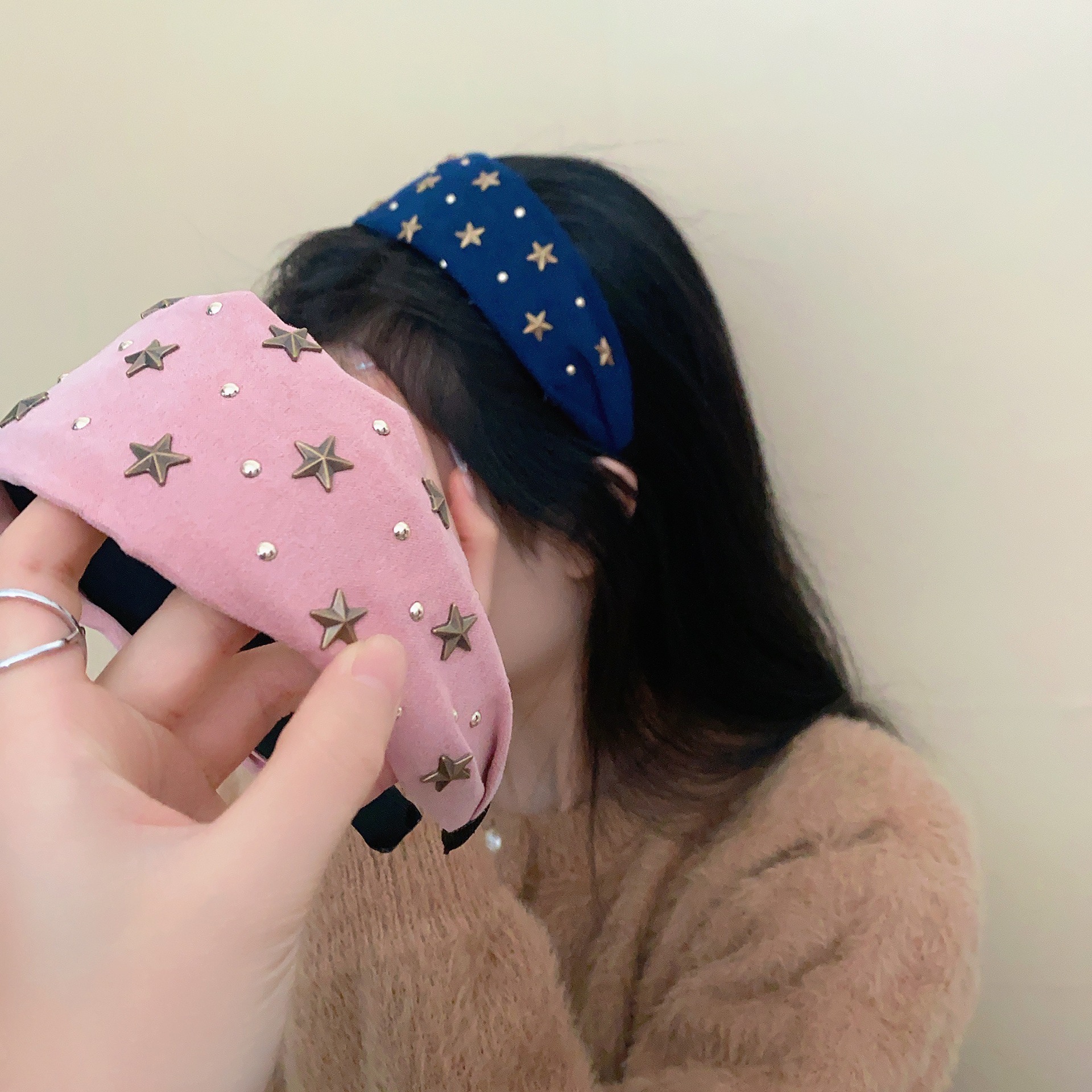 Niche creative star rivet Denim headband sweet cool personality y2k headband fashion high sense design hair accessories fashion