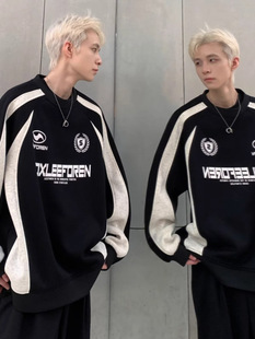 Sweatshirt Men's 2025 Spring and Autumn New American High Street Heavy Trendy Brand Retro Stitching Contrast Color Loose Casual Jacket