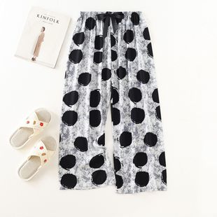Cotton Silk Pajama Pants Women's Summer Thin Black and White Cartoon Style Wide Leg Pants Large Size Loose Outer Wearing Foreign Trade Beach Pants