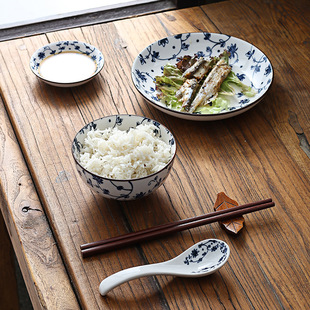 Underglaze Color Japanese Style Dishes Household Full Set Wholesale Ceramic Dishes and Plates Dinnerware Set Wind Rice Bowl Vintage Dishes and Plates