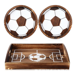 Wooden Football Dinner Plate Party Party Cooked Food serving dish with handle Wooden Square Round Snack Dish Plate