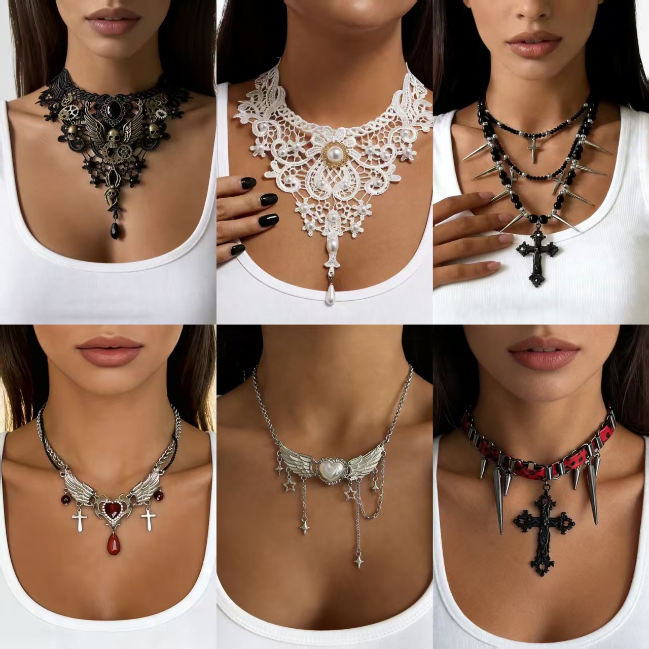 European and American Cross-Border Jewelry Heavy-Duty Dark Gothic Style Cross Pendant Necklace Exaggerated Punk Necklace Factory Wholesale