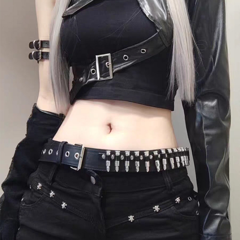 European and American Cross-Border Bullet Belt New Style Punk Rock Bullet Head Pu Leather Belt Personalized Trendy Bullet Belt
