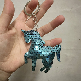 Sequin unicorn keychain reflective double-sided sequin pony keychain ladies bag pendant Accessories Wholesale