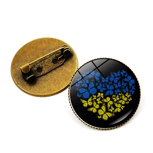 Ukraine Flag Brooch Men's and Women's All-match Time Gem Yellow Blue Sunflower Butterfly Clothes Pin Accessories