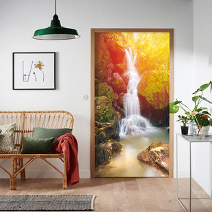 Foreign trade cross-border PVC mountain waterfall door stickers bedroom living room decoration beautification door stickers refurbished self-adhesive stickers MT-39