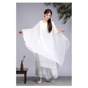 White Zen dance clothes suit fairy elegant long dress tea zen clothes artistic guzheng performance clothes repair clothes meditation Ju Shi clothes