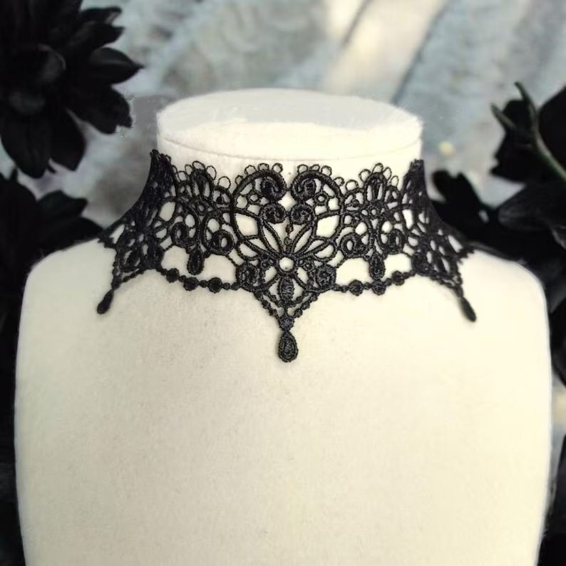 Gothic Black Lace Choker: Victorian Style Exaggerated Necklace, Witch Style Jewelry, Handmade Decoration
