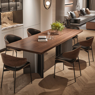 Simple Modern Retro Solid Wood Antique Walnut Color Desktop Dining Table and Chair Combination Large Apartment Island Table Large Plate Tea Table