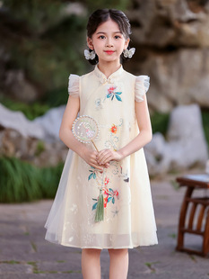 Girls Cheongsam Skirt Summer New Children's Western Style Princess Dress Big Children's Summer Chinese Style Chiffon dress
