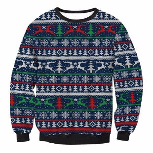 Christmas Europe and the United States new pullover sweater women 3D printing Santa Elk long sleeve crew neck sweater couples new