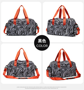 New Large Capacity Gym Bag Zebra Pattern Travel Bag Sleepable Pull Rod Strap Independent Shoe Bin Single Shoulder Crossbody Luggage Bag