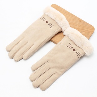 Touch Screen Gloves for Autumn and Winter Fleece-lined and Thickeneding for Women, Suede, Warm, Windproof and Cold-proof, Student Driving and Cycling, Cute Outdoor