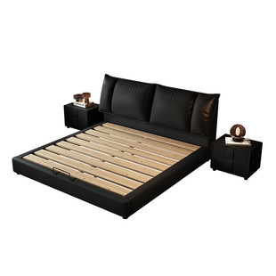 Leather Bed Italian Style Light Luxury Soft Bag Leather Art Bed Modern Simple Master Bedroom Double Big Bed Small Apartment High-end Wedding Room Bed