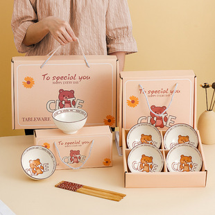 Underglaze Color Creative Ceramic Bowls and Chopsticks Set Cross-Border Bowl Tableware Home Eating Bowl Gift Box Event Small Gifts