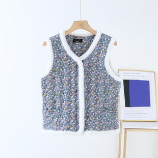 Chinese Style Vest Northeast Folk Big Flower Cotton Ware for Autumn and Winter fleece-lined Thickened Outer Wear Silk Cotton Jacket for Women