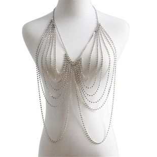 AliExpress new women's chest chain fashion multi-layer long tassel metal diamond shiny body chain Accessories Wholesale