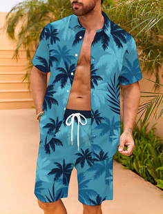 European and American New Foreign Trade Summer Dress Amazon Fashion 3d Digital Printing Men's Casual Beach Shirt suit