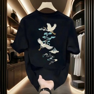 2024 Summer New Fashion Short-sleeved T-shirt All-match Trendy Men's Half-sleeved Trendy Brand Ins Printed Round Neck Casual Top