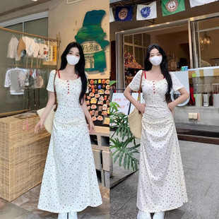 plus size French Style Waisted dress Women's Summer Slimming Meat Covering Hip Skirt Slight Chubby Women's Design Floral Long Skirt