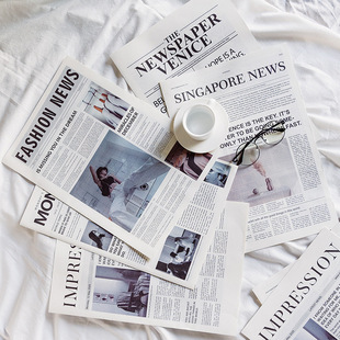 ins simple English newspaper photography live props B & B home decoration clothing swing photography shooting background