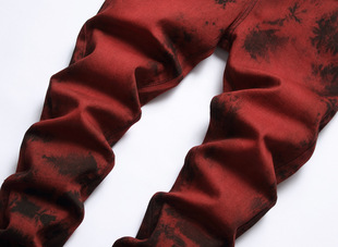 Original European and American Style Elastic Tie Bleaching Dye Red Brick Street Fashion Jeans